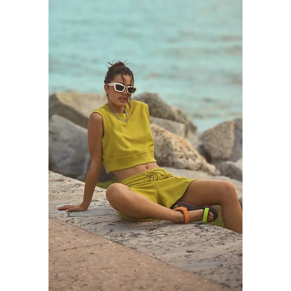 Daily Practice Anthropologie Women's Sleeveless Muscle Tank Crop Green Yellow XS